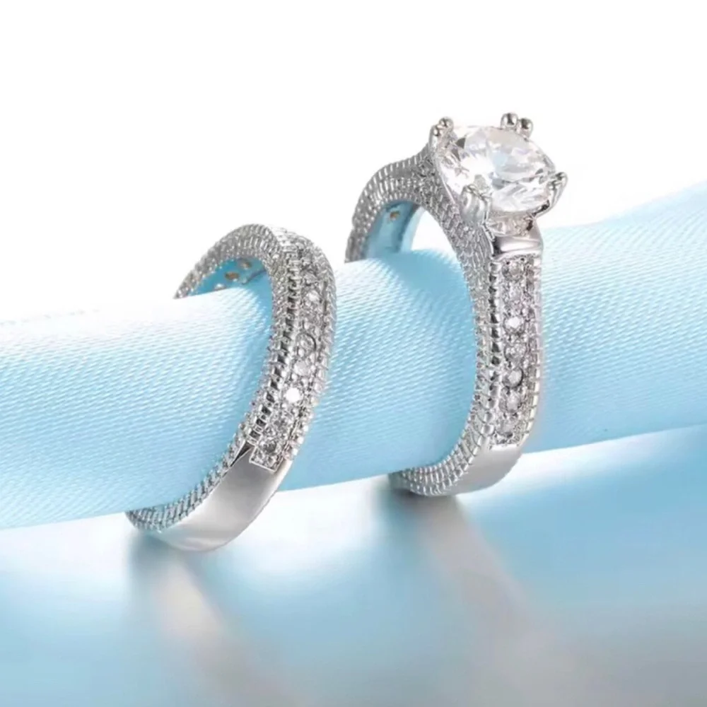 Sterling Silver Cubic Zirconia Engagement Ring Set